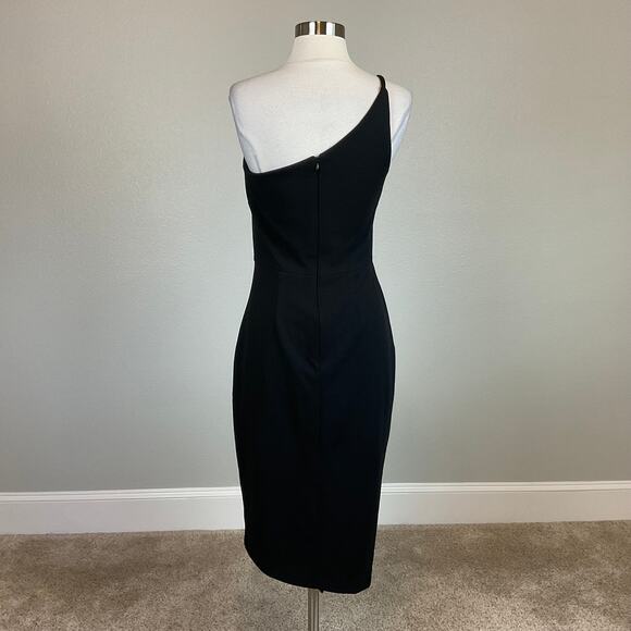 XSCAPE Women's Cocktail Dress Size 6 Black One Shoulder Beaded Midi Sheath - Picture 6 of 14